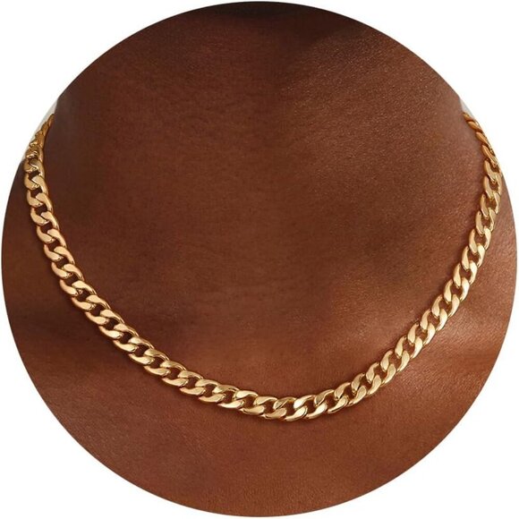 14K Gold Plated Dainty Chunky Cuban Link Paperclip Layered Choker Necklace